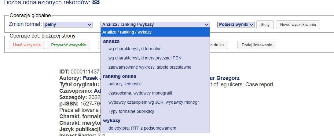 raport slotów - opcje
